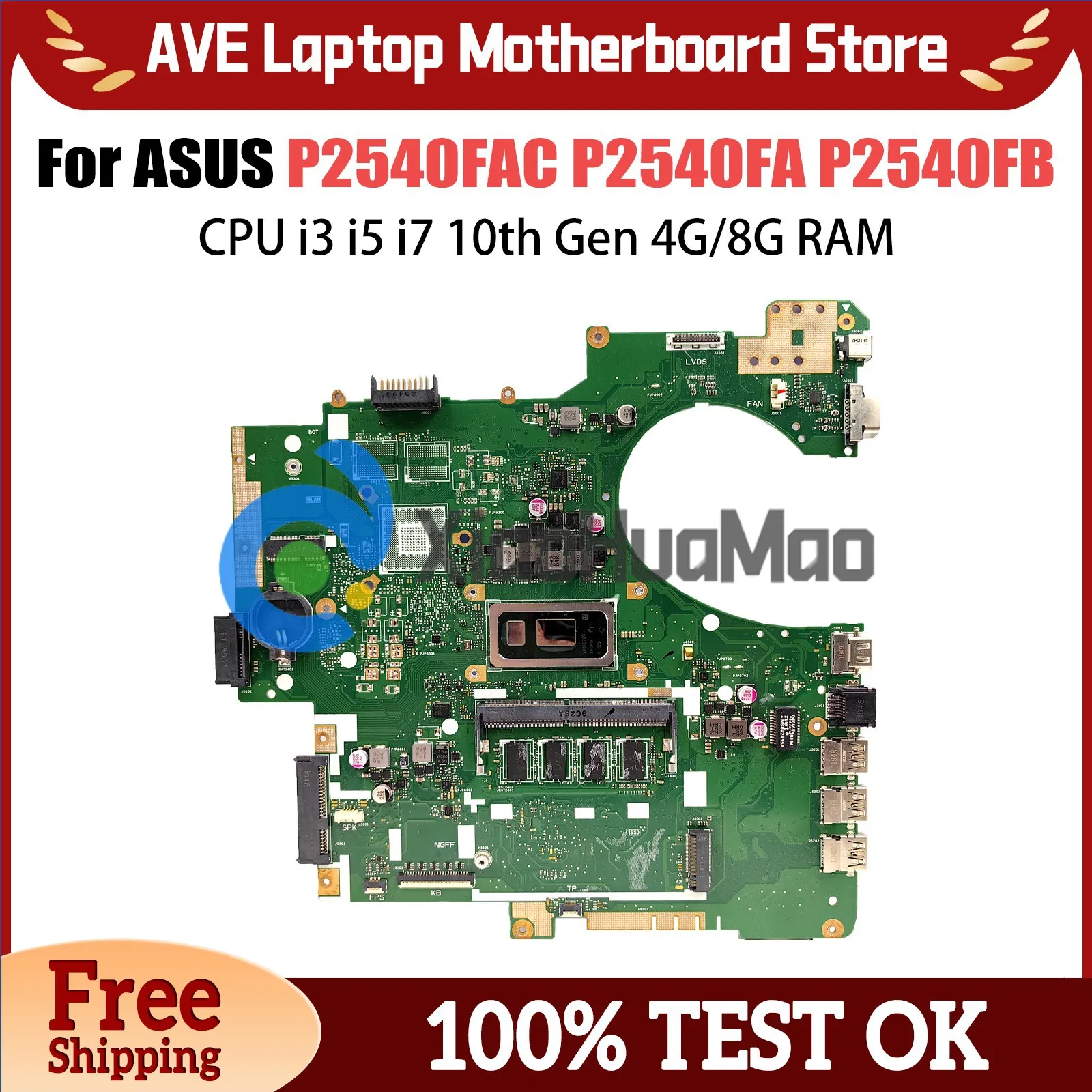 

P2540FAC Laptop Motherboard For ASUS PRO P2540FA P2540FB Mainboard With i3 i5 i7 10th Gen CPU 4G/8G RAM 100% Test