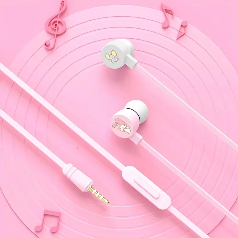 New Sanrio JS-0131 in-ear Wire Earbuds Kuromi Cinnamoroll Music Earphones My Melody Kawaii Games Sports Headphones Pochacco Gift