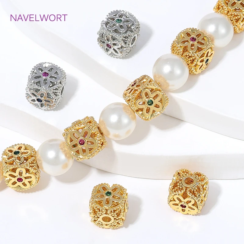 18K Gold Plated Hollow Filigree Spacer Beads,Brass Metal Square Loose Bead,Separator For Beads,DIY Jewelry Making Accessories view 3