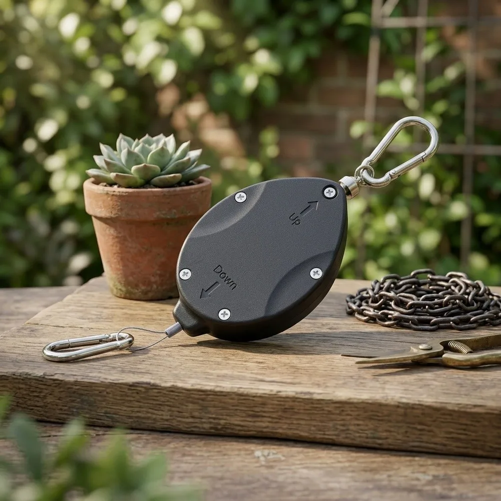 Stainless Steel Retractable Hook for Outdoor Use 160cm Tensile Length 25kg Weight Capacity Rotating Feature Black