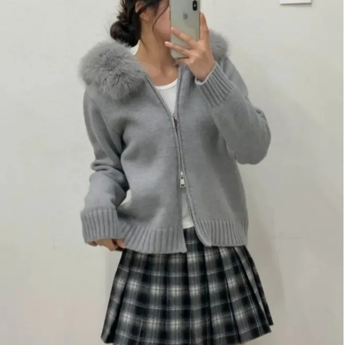 Maglione lavorato a maglia chic Jaet Donna Casual Allentato Lungo Sve Collo in pelliccia grande Maglieria con cappuccio Autunno Inverno Faion Capispalla