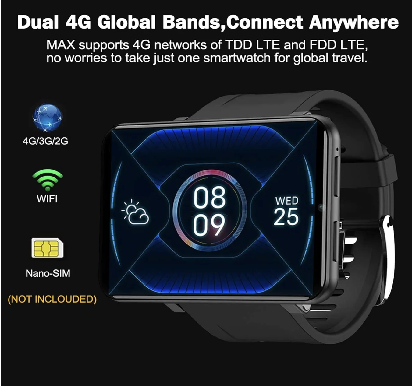 DM100 2.86inch biggest screen  Android  4g smart watch 3GB + 32GB 5MP camera 4g WiFi GPS men 4g wearable devices