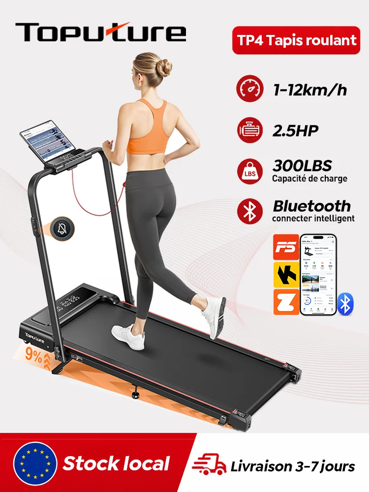 Tapis de course électrique pliable Toputure TP4 pour la maison, 0,75-2,5 CV, tapis de course sous bureau, zone de course 40*100cm, machine d'exercice 2-en-1 pour la course et la marche