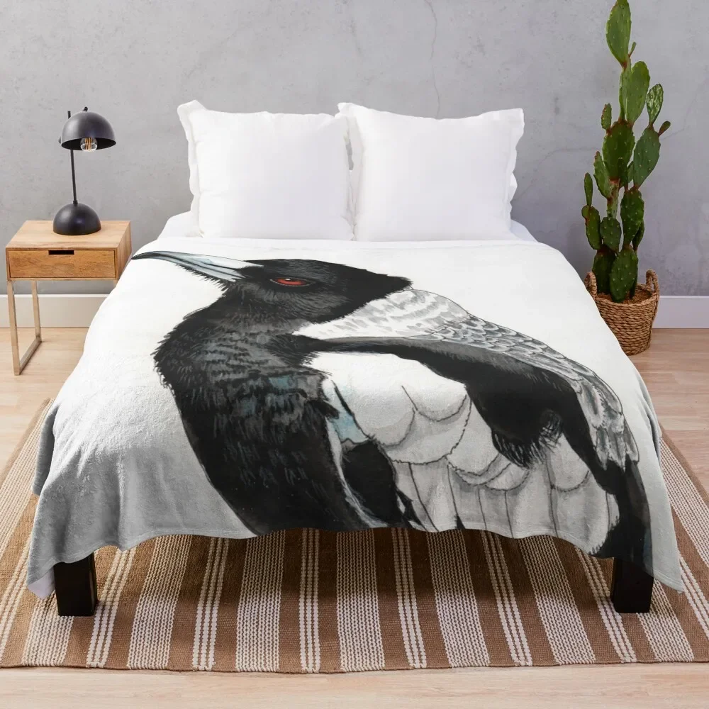 

Magpie Australian Bird Black and White Throw Blanket Sofa Throw Furry halloween Blankets decorative Hair anime Blankets