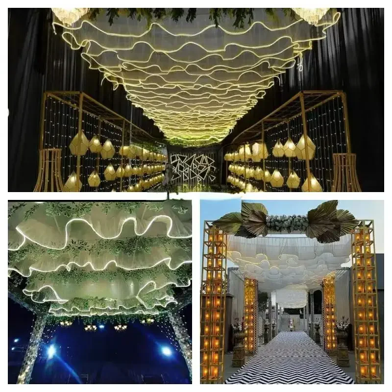 10m Outdoor Wedding Ceiling Decoration  Restaurant Hotel Banquet Ceiling Drapery Wave Fabric Birthday Party Christmas Decor Prop - view 6