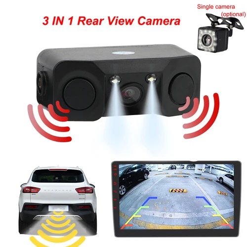 Imagen 1 del producto Cámara de visión trasera para coche, Sensor de aparcamiento, juego de Radar, luces de matrícula, Control de distancia, sistema Parktronic Universal, 12V, PDC, 3 en 1