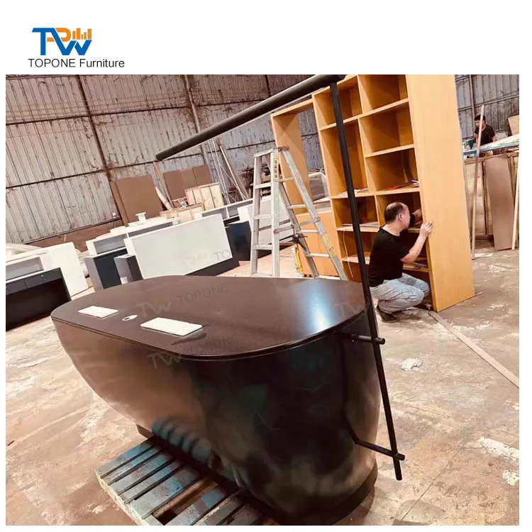 Mesa de recepção de superfície sólida de formato oval personalizada