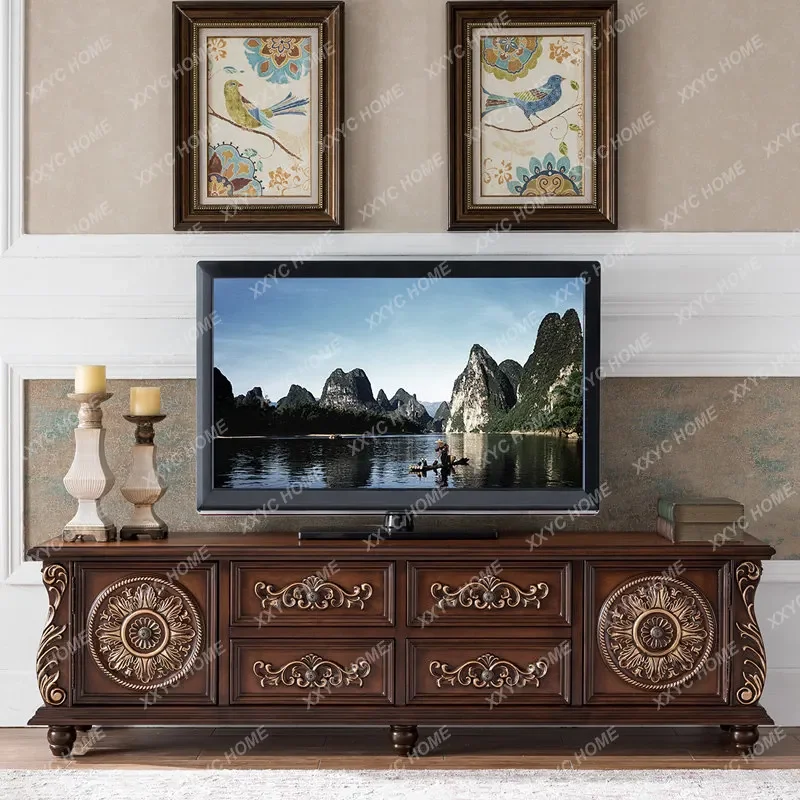 AA TV cabinet solid wood floor cabinet carved retro hand-painted small apartment 1.5 meters 1.8 meters 2 meters living room