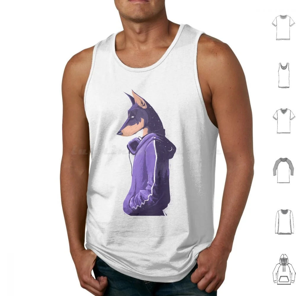 Night Doberman Tank Tops Print Cotton Doberman Dog Animal Animals Pet Pets Night Moon Stars Nature Headphones