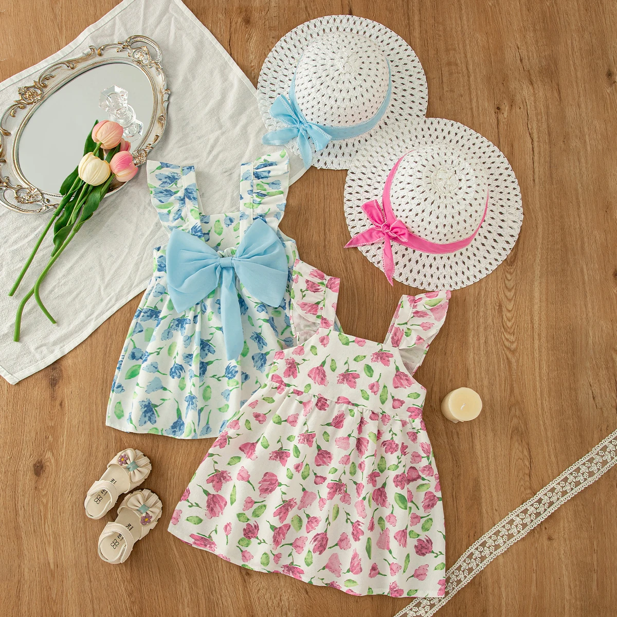 

Летние платья для девочек с цветочным принтом и бантом, очаровательные пляжные платья для малышек, одежда для девочек