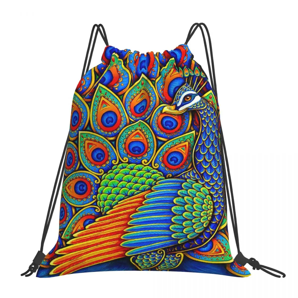 Colorful Paisley Peacock Rainbow Bird Backpacks Drawstring Bags Drawstring Bundle Pocket Sports Bag Book Bags Man Woman School