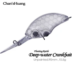 Chan’sHuang 20PCS Unpainted Blanks Bait 90mm Deep Water Diving Floating Rattles Crankbait DIY Handmade Artificial Fishing Lure