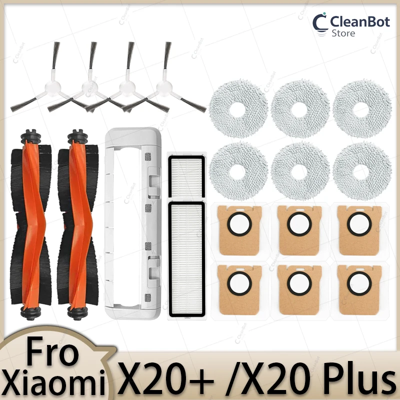 

For Xiaomi Robot Vacuum X20 + / X20 Plus Parts Accessories Main Brush Side Brush HEPA Filter Dust Bags Mop Cloths Spare Parts