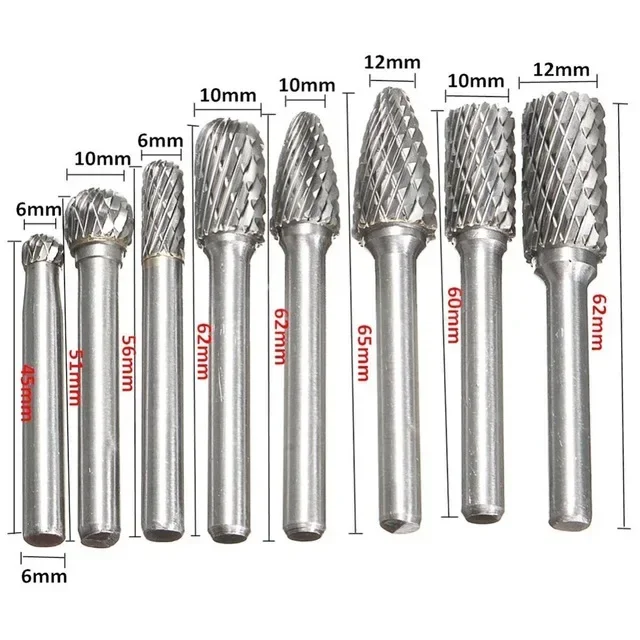 8pcss/set 6mm-12mm ACDF Tungsten Carbide Rotary Burr Bit CNC Engraving 1/4