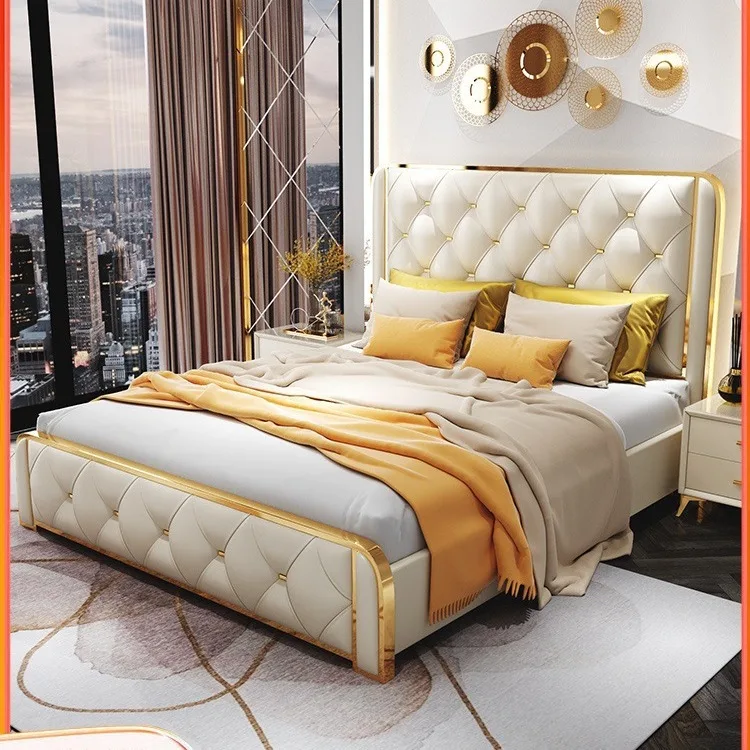 ！@Modern Queen King High Quality Up-holstered Beds Bedroom Furniture Sets Leather Bed Imported Luxury Storage Bed Massage Royal