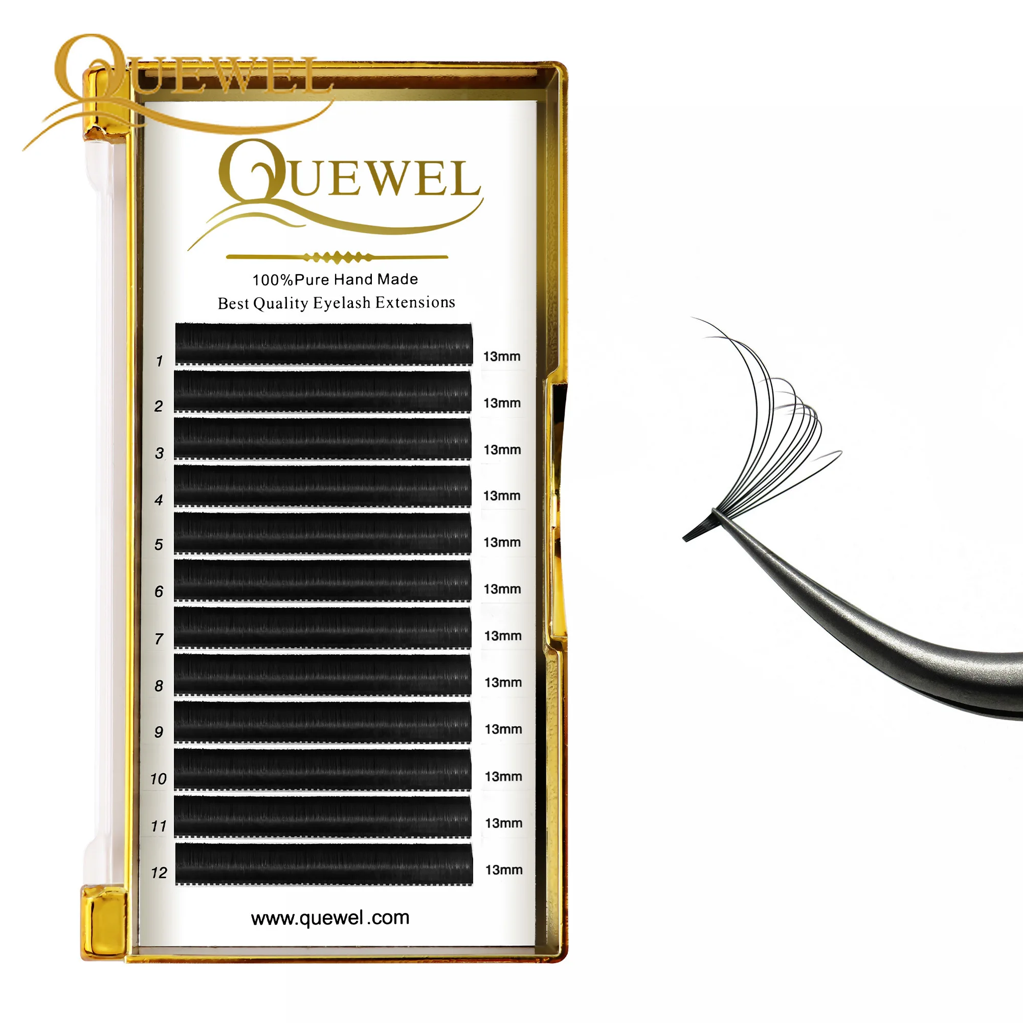 Quewel Austomatic Flowering Eyelash Extension 0.07mm Easy Fan Eyelashes Blooming Volume Fanning Lashes C/D Gold Box Silk Lash