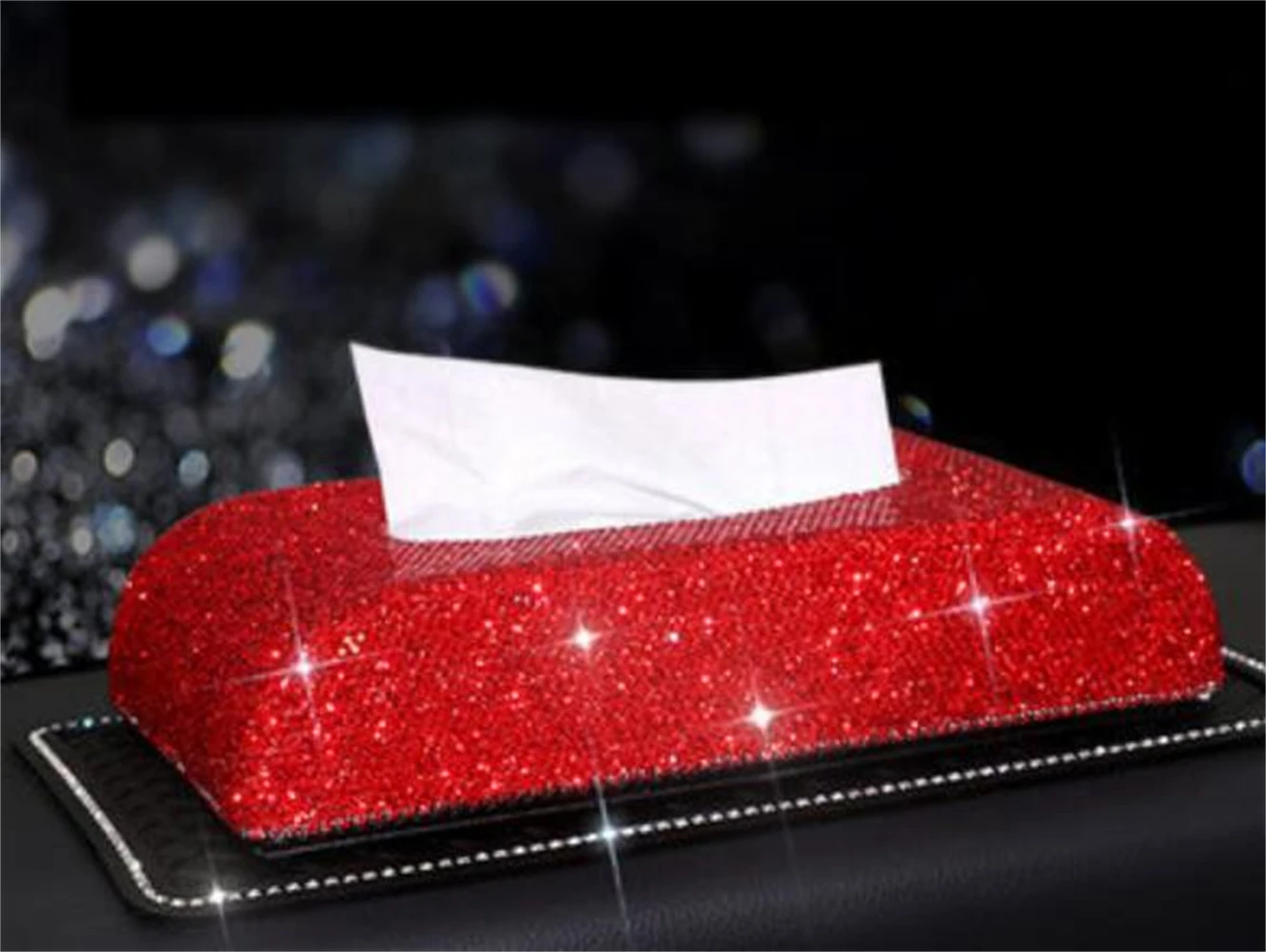 Bling Crystal Car Tissue Box Sun Visor Diamond Leather Auto Tissue Paper Holder Case Sunvisor Hanging Napkin Car Accessories