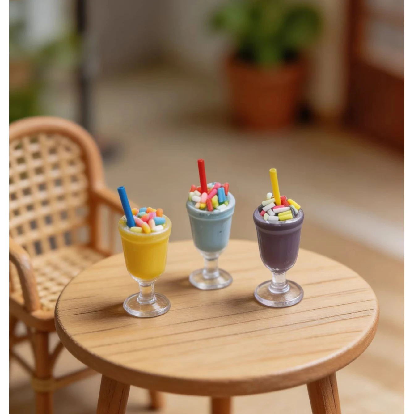4 Stück Miniatur-Milchshake-Becher als Spielzeug, Mikro-Skala-Szenenornamente, Puppenhaus-Dessertladen-Dekorationen – Detail 3