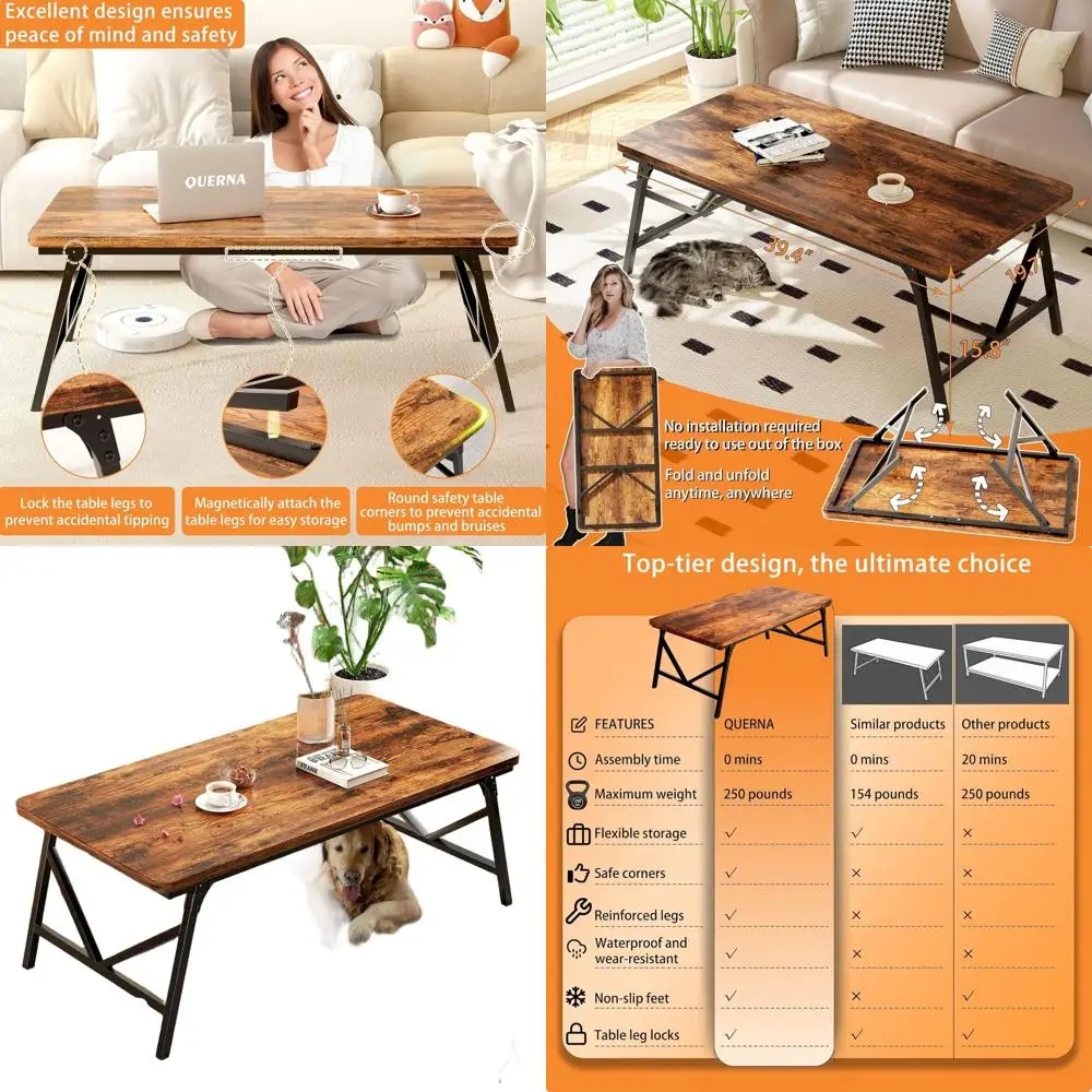 طاولة قهوة محمولة قابلة للطي، مكتب منخفض الطابق للاستخدام الداخلي والخارجي، 39.4 × 19.7 × 15.8