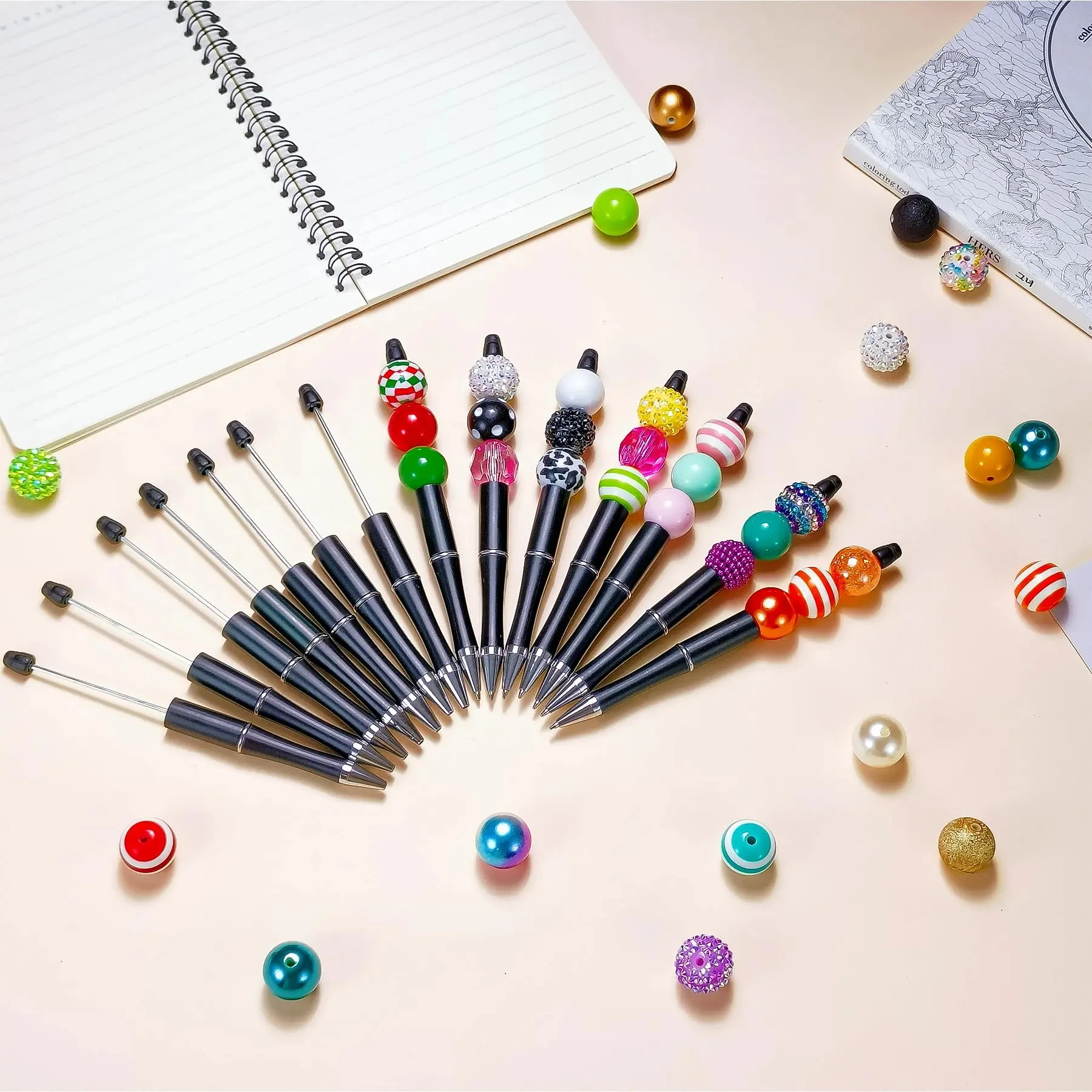 10/20/30 Pcs DIY Bead Pen Set for Back to School Season, Ramdon Color, Black Ink, Perfect for Student Friends as Gifts