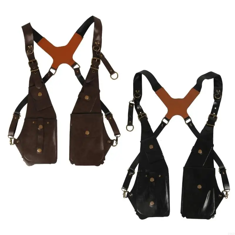 

340D Practical Double Shoulder Armpit Bag PU Leather Shoulder Harness Bag Hiddens Underarm Strap Wallet Phone Holsters Bag