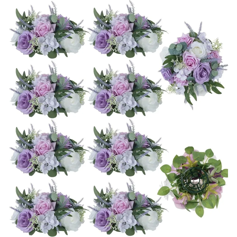 

Искусственные цветы фиолетового цвета для украшения: 10 шт., 9,5-дюймовые поддельные цветочные шары для свадебных столов - сиреневый белый