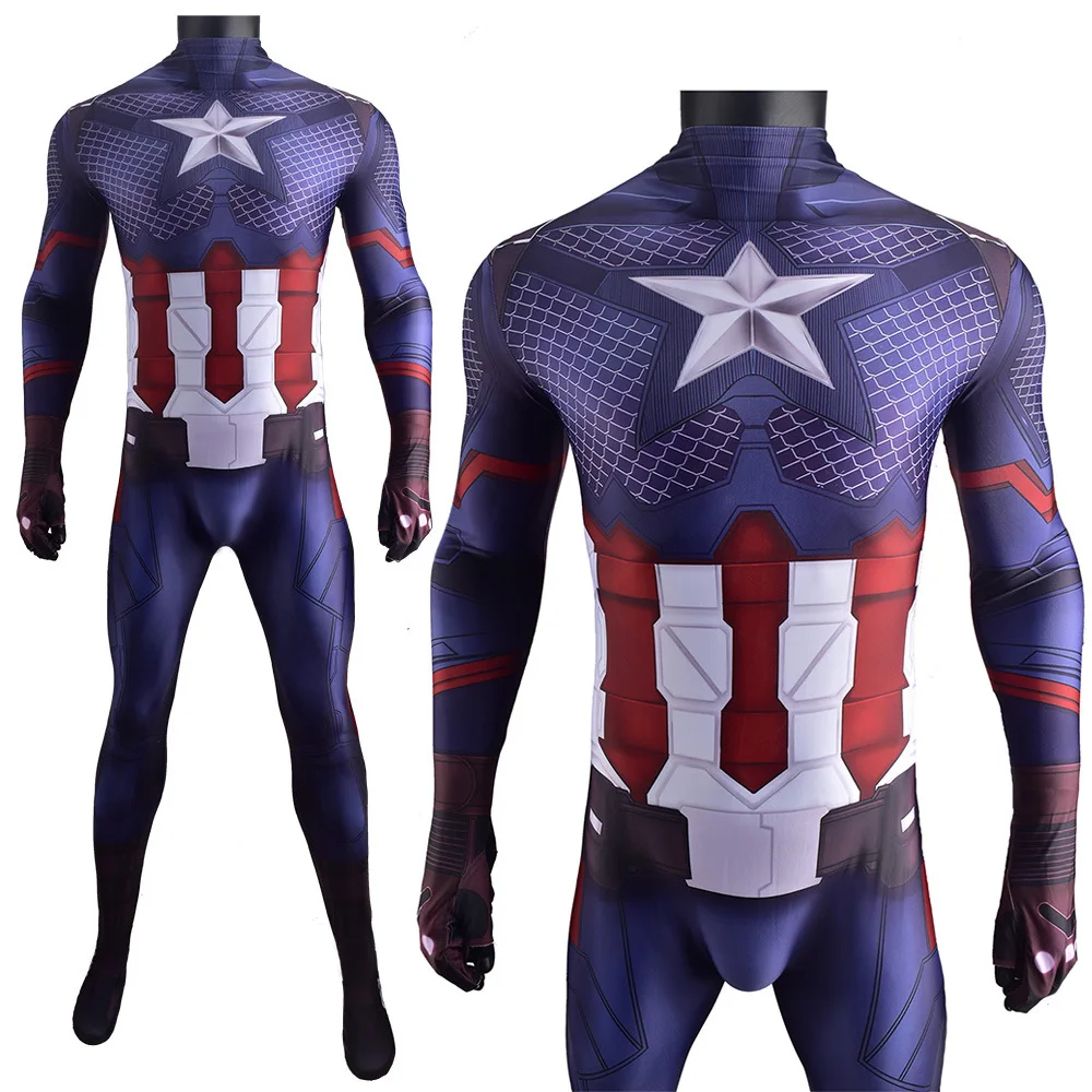 Kapitän Amerika Cosplay Superheld Steve Rogers Kostüm Spandex Outfits Halloween Kostüm Kapitän Amerika Zentai Bodys Erwachsene