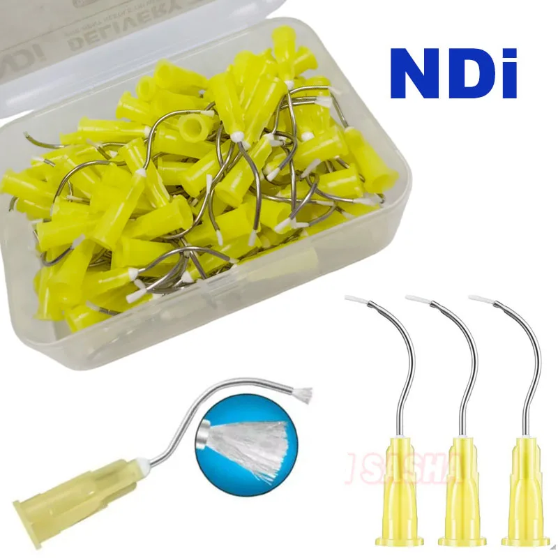 50/100Pcs Disposable Dental Metal Infusor Yellow Tip With Brush Padded Needle Tips Dental Lab  Oral Care Materials