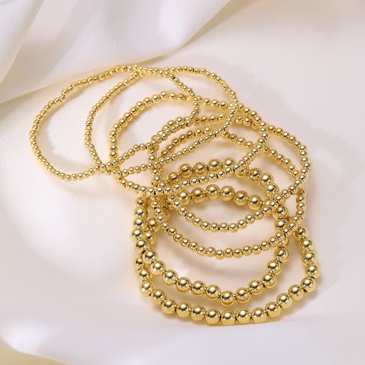 7 Pcs/Set Vintage Handmade Gold Color Beads Bracelets Set Stretch Women Trendy Bracelets Fshion Girls Party Boho Jewelry Gifts
