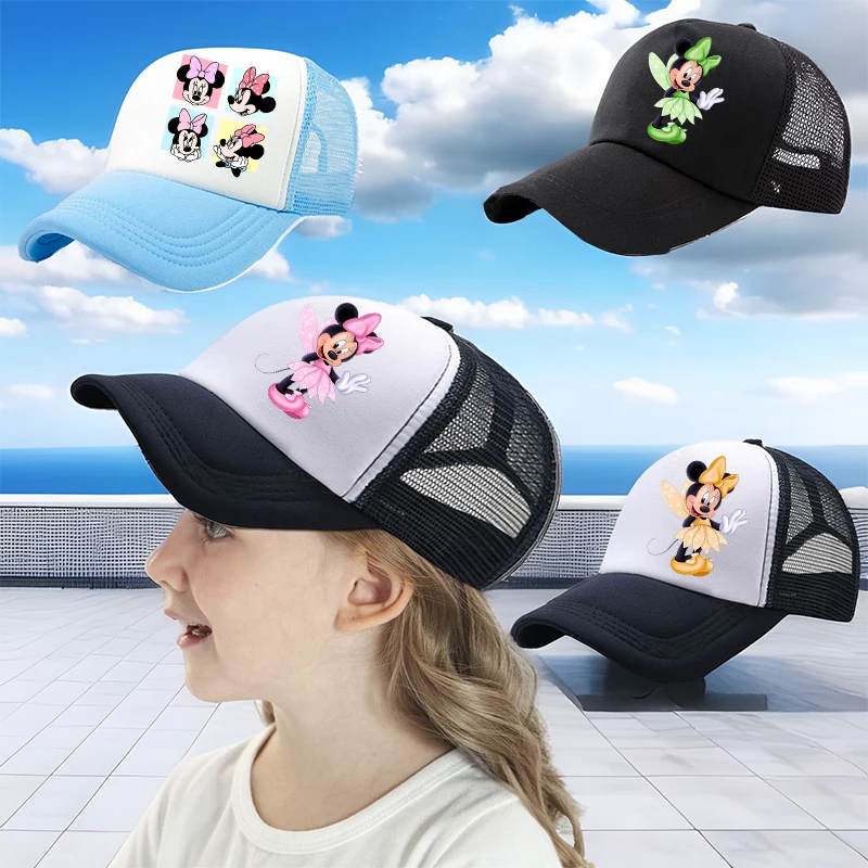 Disney Minnie Mouse Tinker Bell Baseball Cap for Kids Girl Casual Print Sun Hat Peaked Hat Summer Net Baseball Cap Children Hats