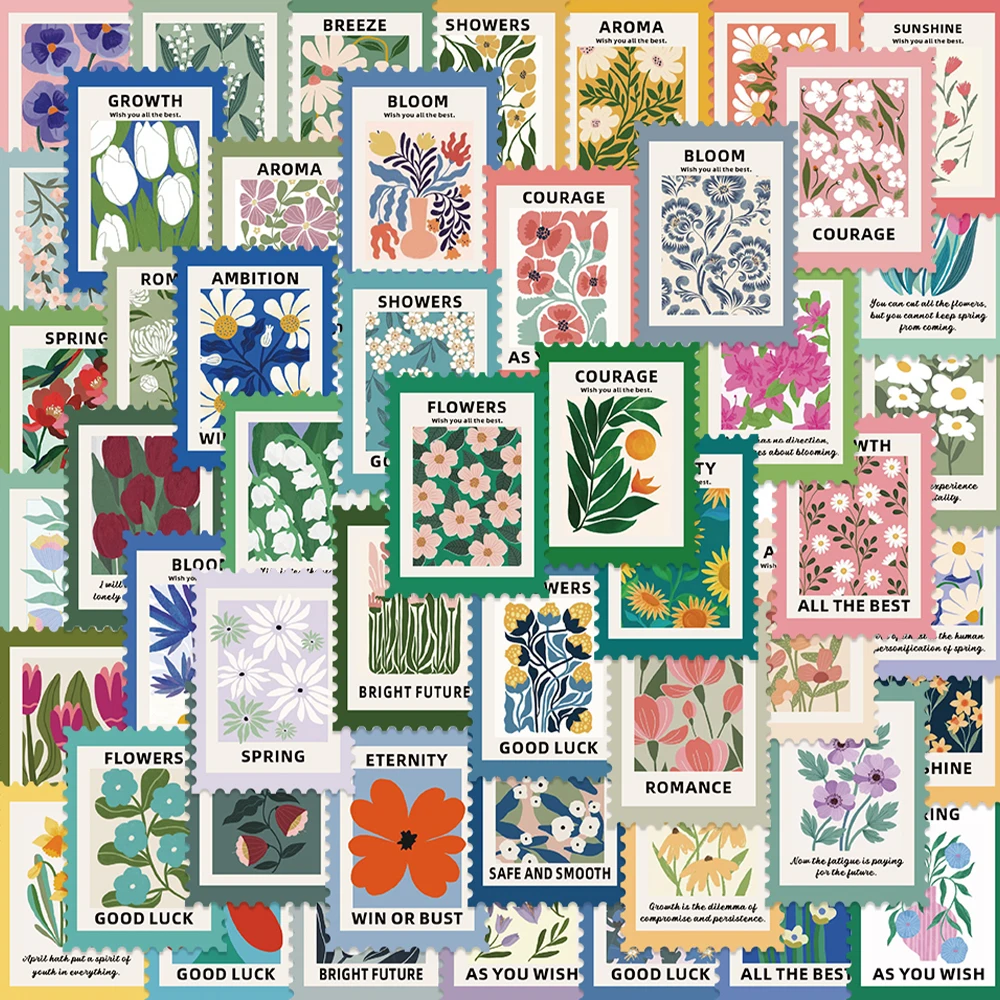 50pcs Flower Stamp Sticker Colorful Graffiti Decal For Diary Laptop Phone Luggage Skateboard Laptop Magazine Decoration Sticker