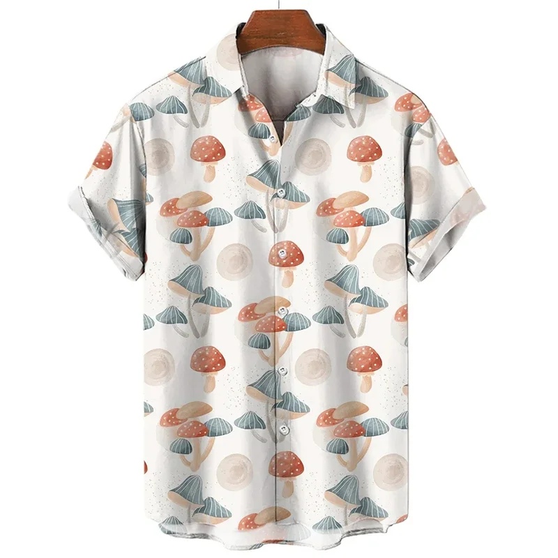 Mushroom 3D Print Shirts For Men Clothes Cartoon Harajuku Fashion Agaricus Campestris Graphic Blouses Hawaiian Y2k Boy Beach Top