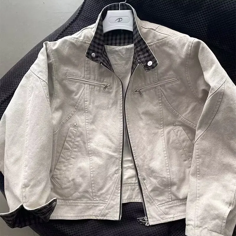 

Мужская повседневная куртка из плотного холста с воротником-стойкой, удлиненная, на молнии, для весны и осени