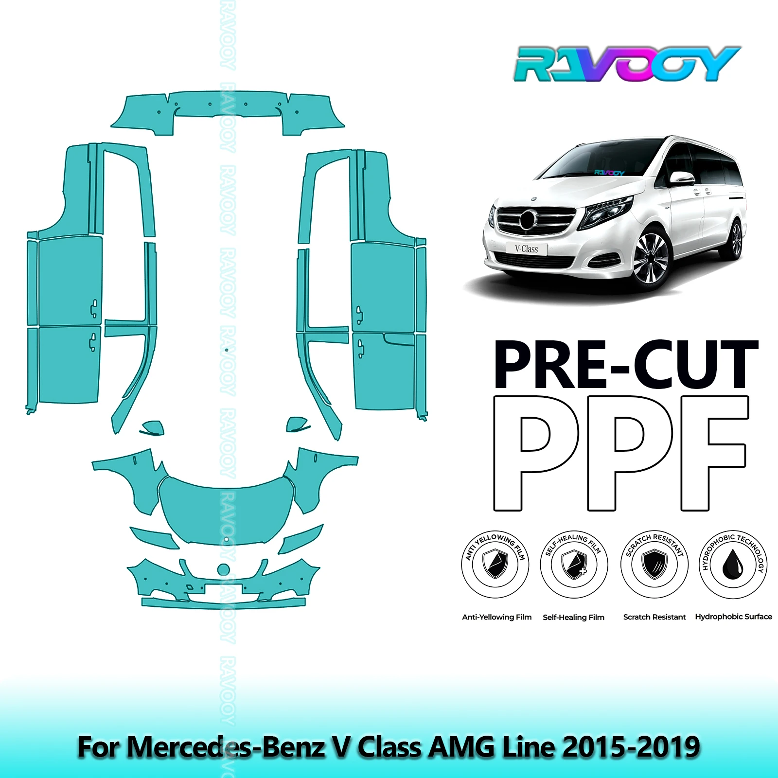 

Front Kit+Doors+Rear Bumper Clear Bra Precut PPF Paint Protection Film For Mercedes-Benz V Class AMG Line 2015-2019