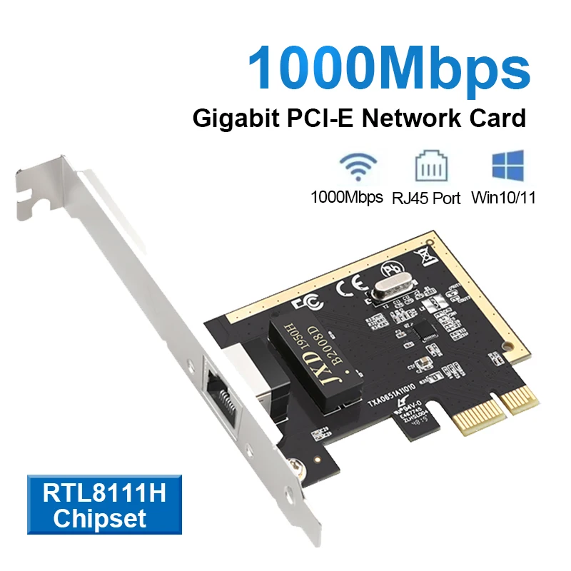 

1Gb Gigabit Ethernet Network Card PCI-E to RJ45 1000Mbps Wired LAN Controller with RTL8111H Chipset PCIE Adapter for Desktop PC