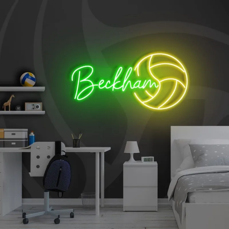 

Customized Volleyball Neon Sign - Personalized Logo/Text/Number Wall Hanging, USB-Powered Adjustable Brightness Suitable for Bed