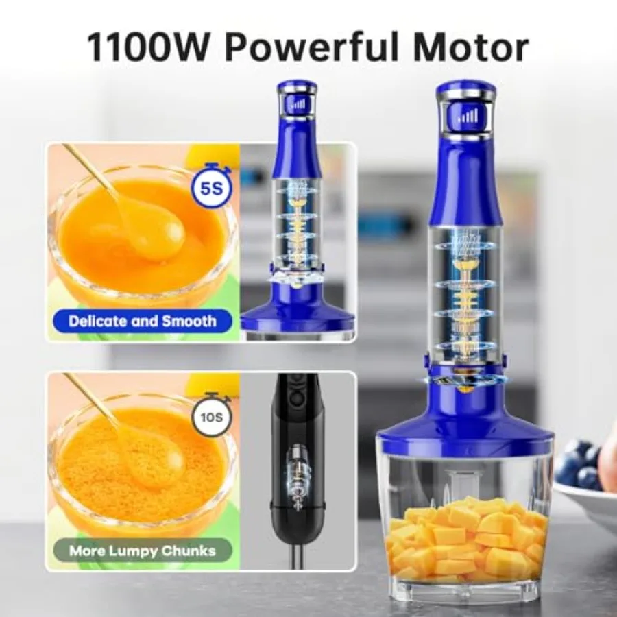 Immersion Blender Handheld Corded Hand Blenders Set 1100W Trigger Variable Speed 5 in 1 Stick Emulsifier with Chopper Whisk and