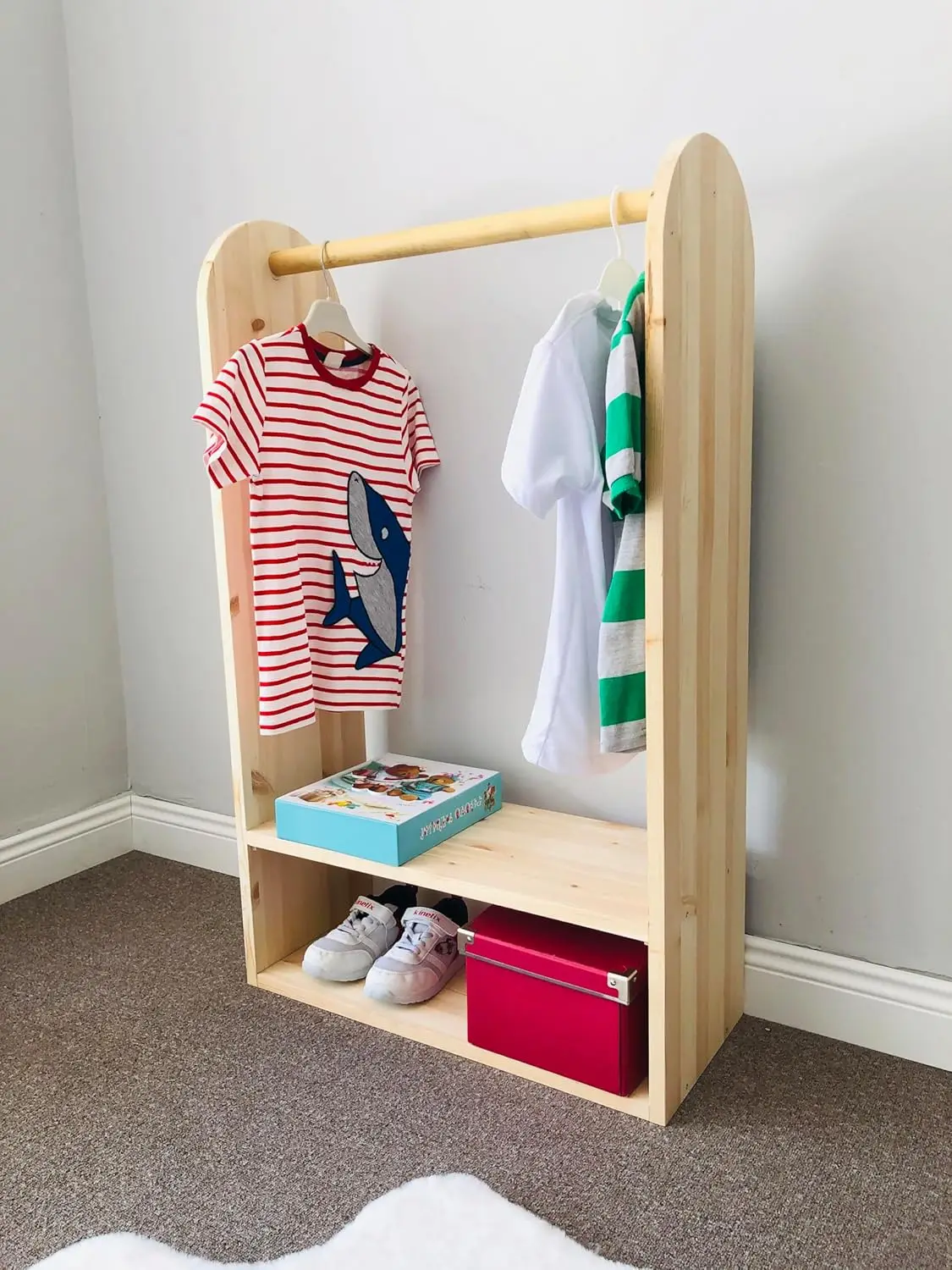 Dress Up Clothes Handmade Storage for Little Girls, Solid Wood Pine Kids Dress Up, Kids Wardrobe Clothing Rack, Childrens Garmen