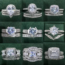 Crystal Promise Ring Set for Women Bridal Silver Color Iced Out Zircon Proposal Marriage Wedding Engagement Ring Trend Jewelry