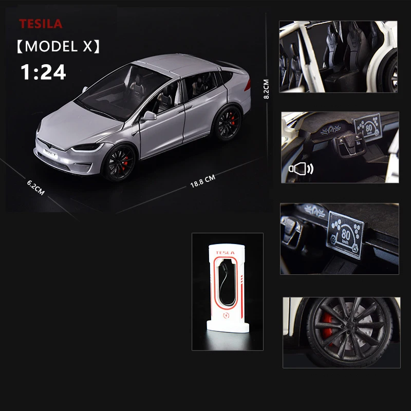 1:24 Model X Model Y Tesla Model 3 Alloy Die Cast Toy Car Model Sound and Light Children\'s Toy Collectibles Birthday Gift