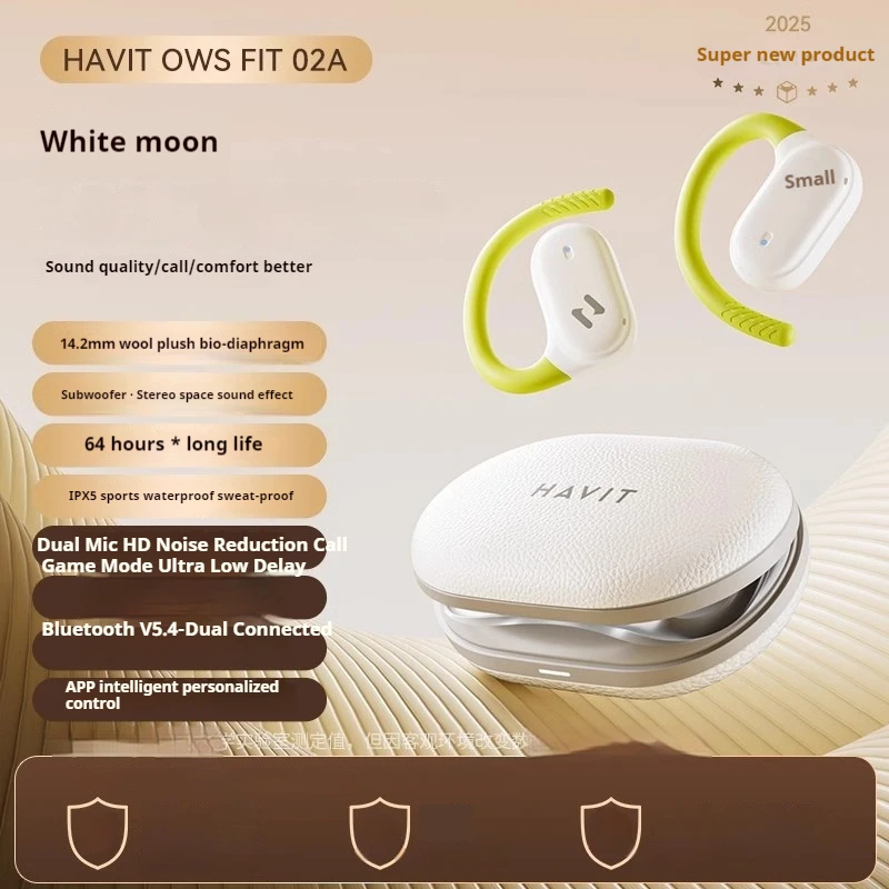 Havit OWS FIT02A Open True Wireless Headset Long Battery Life IPX5 Waterproof Bluetooth 5.4 Earphones Custom Gaming Earbuds