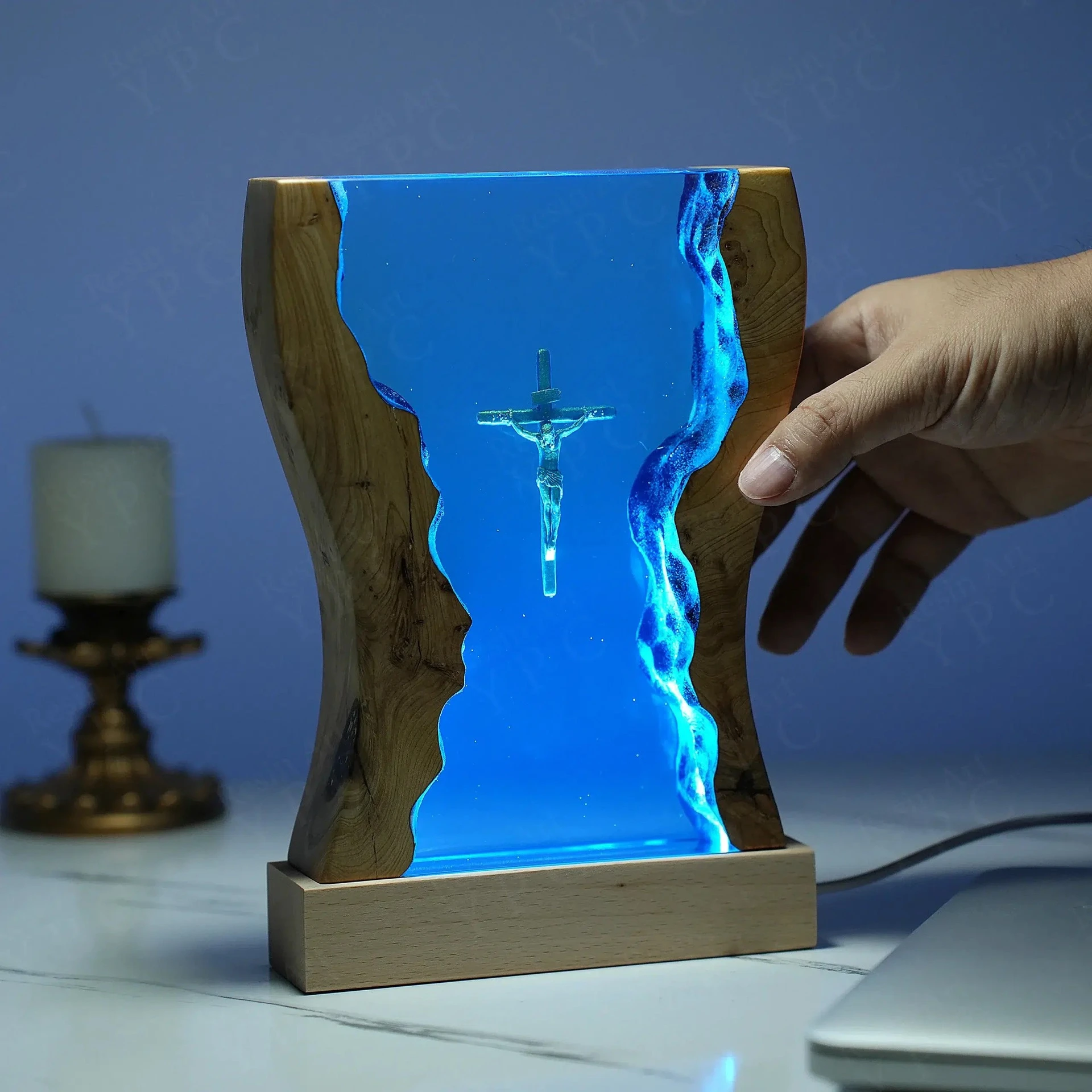 

8X5 Inches Epoxy Resin Wooden Cross Atmosphere Home Decoration Crafts Living Room Desktop Ornaments Sculptures Unique Gifts
