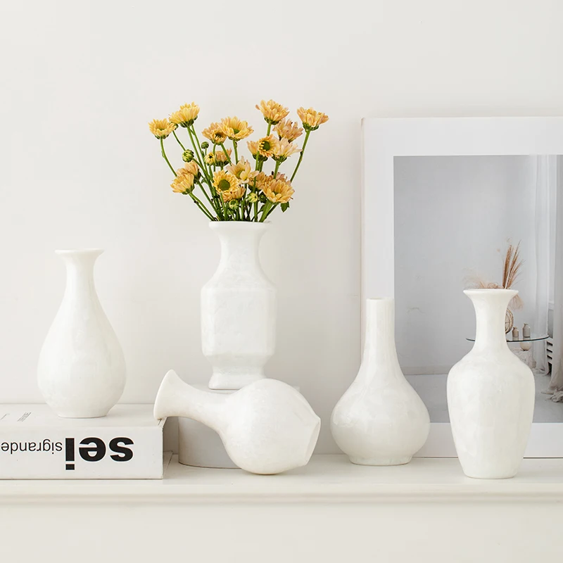Shu Men white crystalline glaze ceramic vase, a touch of luxury and elegance for your living room table, perfect for water culti