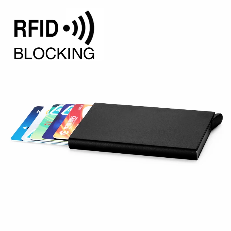 High Quality Metal Anti-magnetic RFID Card Holder Automatic Pop-up Anti-theft Card Sleeve Black Thin Slim RFID Blocking Wallet