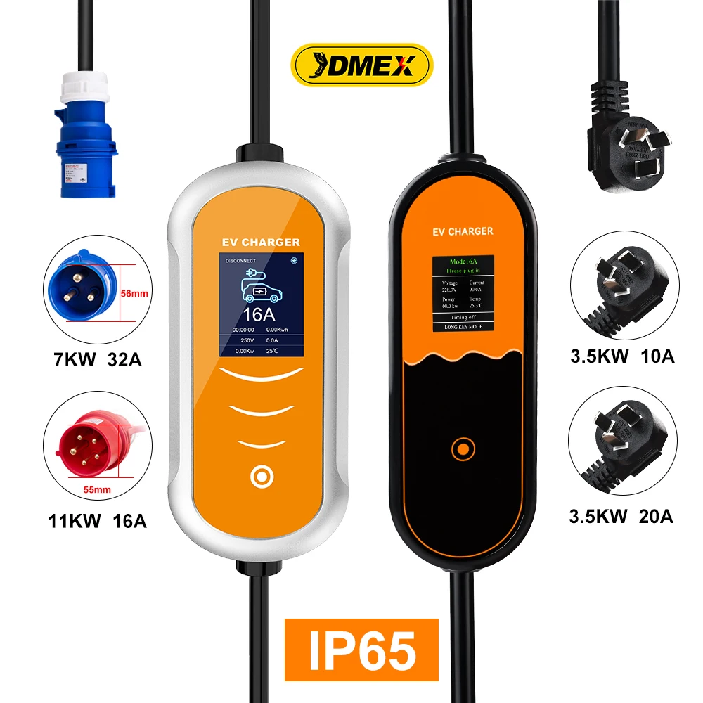 JDMEX 32A 7KW GBT EV Przenośna ładowarka 3.5KW 16A 1-fazowa GBT EVSE Ładowarka samochodowa Type2 11KW 16A 3-fazowa ładowarka samochodowa do samochodów elektrycznych