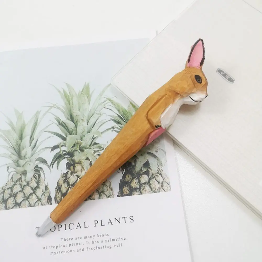 Writing Smoothly Wood Carving Animal Pen Quick-Drying Black Ink Animal Shape Gel Pen Handmade Handcrafts Pen