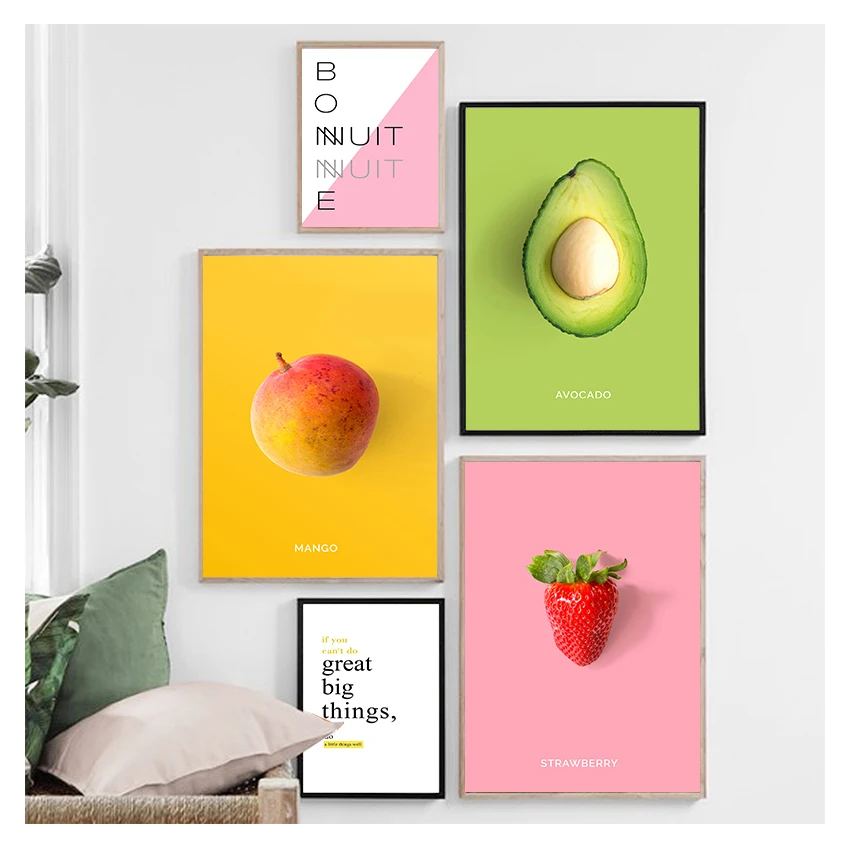 Strawberry Kiwi Posters Nursery Dining Living Room Prints Nordic Painting Art Home Decor 16 Fruits Pictures Avocado Pineapple