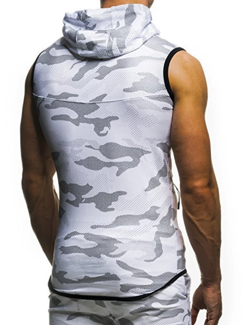 2023 New Men Bodybuilding Tank Tops Sleeveless Hoodies Man Casual Camouflage Hooded Vest Male Camo Clothing