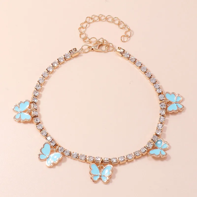 Aihua Kristall-Strass-Tenniskette Fußkettchen für Damen, niedliches Mini-Schmetterlings-Fußkettchen, Fußkettchen, Beinarmband, Strand-Schmuck – Detail 4