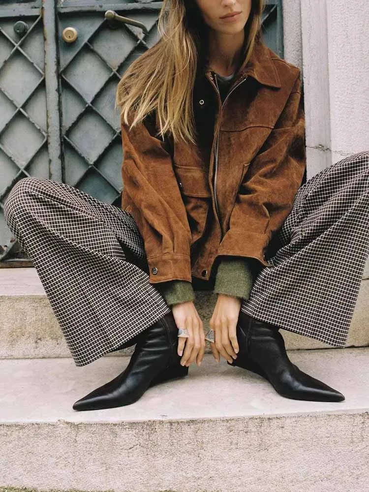 

European and American style autumn new arrival fashionable and simple women's loose leather bomber jacket